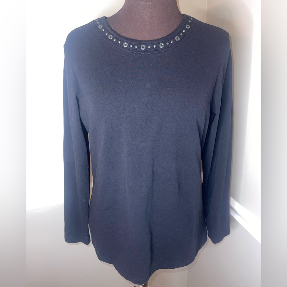 Denim + Company Studded Black Shirt Womens Small Black‎ Stretch